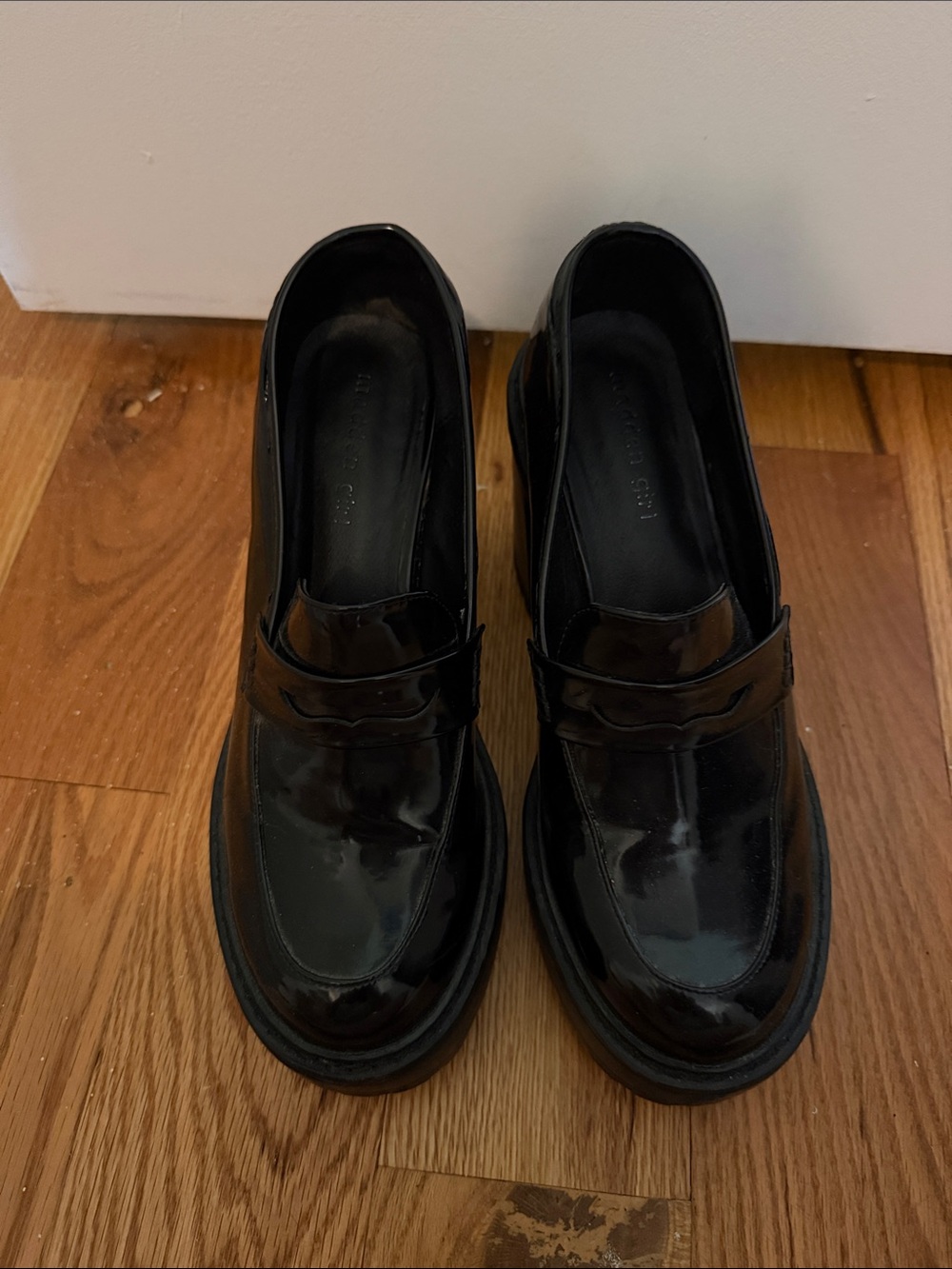 Platform Block Heel Penny Loafers in Black - Picture 2 of 4
